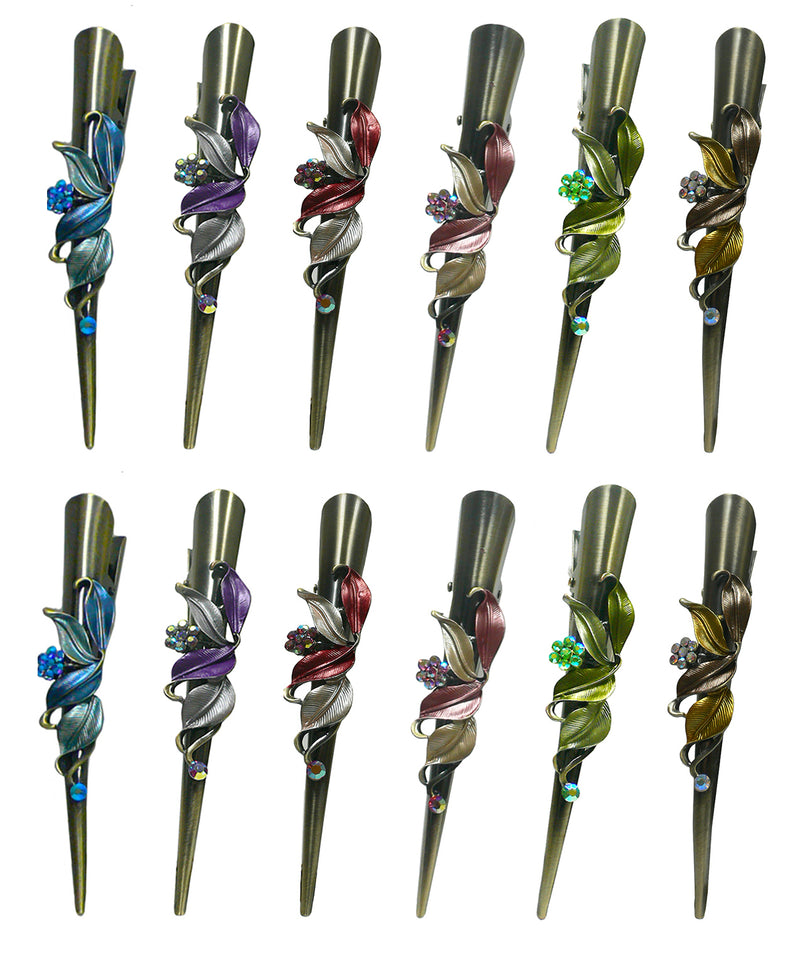 Bella Set of 6 Metal Flower Alligator Beakclips, Duckbill Hairclips YY86155-1-6