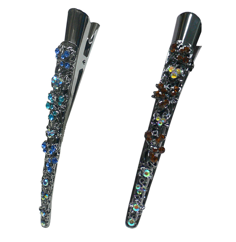 Set of 2 Crystal Metal Alligator Hair Clips Duckbill Hairclips Beak Clips YY86110-1-2