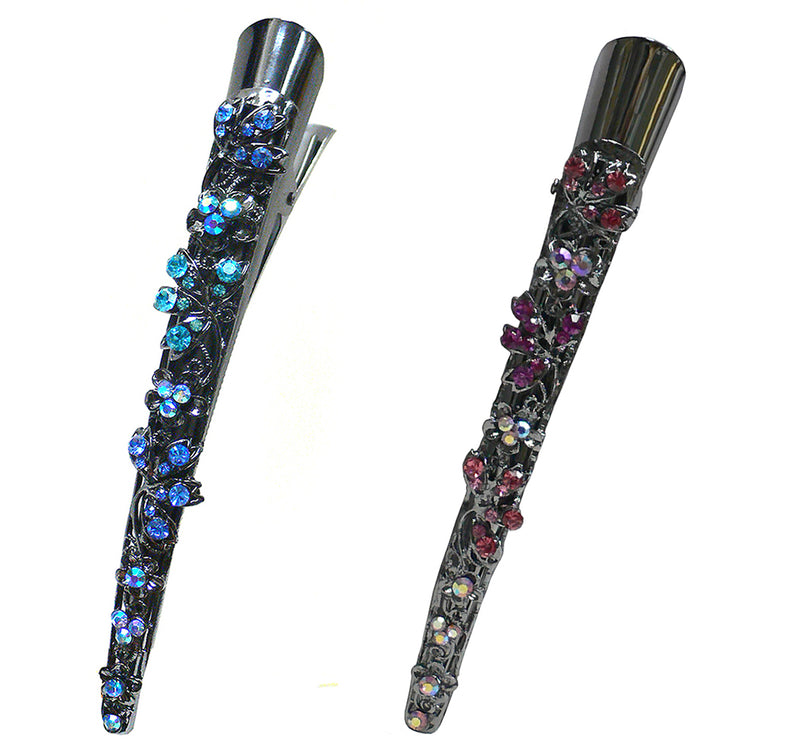 Set of 2 Crystal Metal Alligator Hair Clips Duckbill Hairclips Beak Clips YY86110-1-2