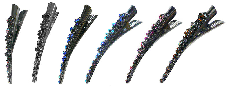 Set of 6 Crystal Alligator Hair Clips Duckbill Hairclips Beak Clips YY86110-1-6