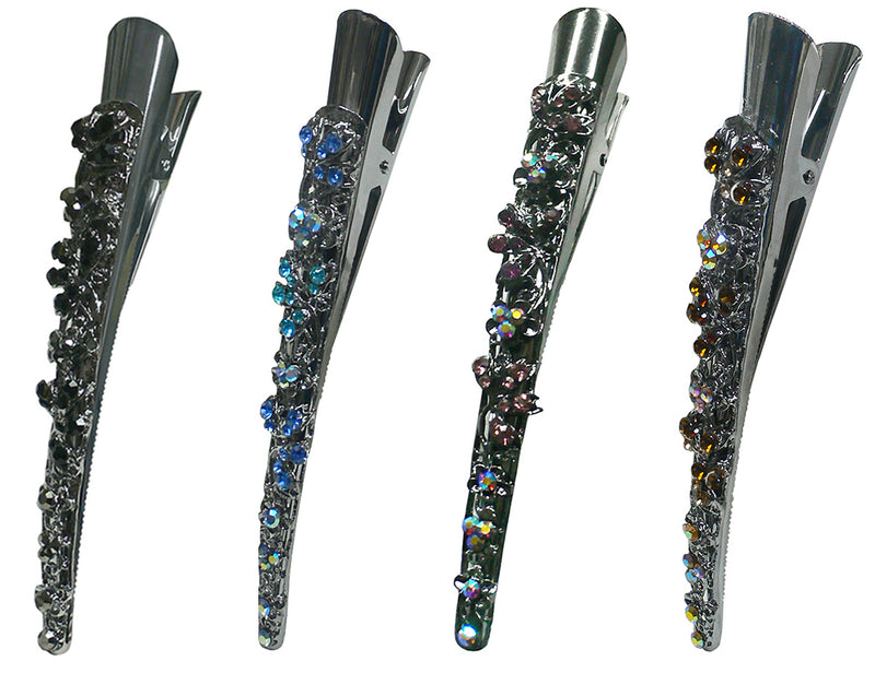 Set of 3 & Set of 4 Crystal Metal Alligator Hair Clips Duckbill Beak Clips YY86110-1-3&4