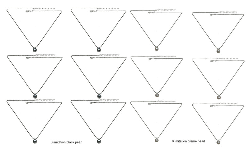 Dozen Pack Necklace Silver Chains with Imitation Pearl Pendant 85500-D