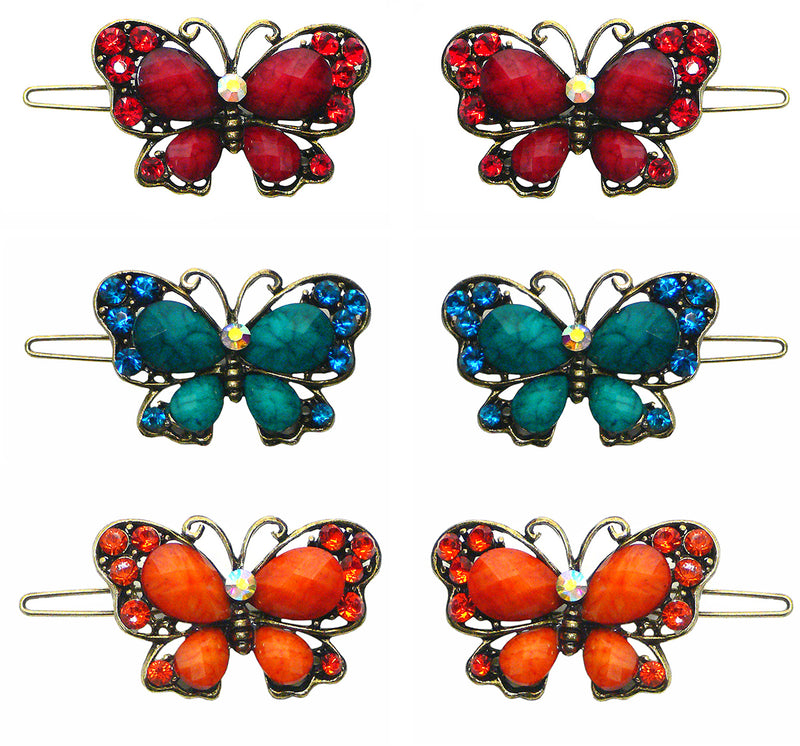 Crystal Butterfly Barrettes Snap Clips for Thin Hair Young Girls LPW86250-3