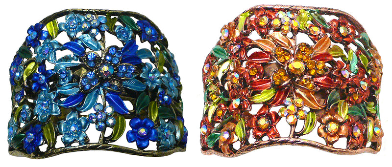 Set of 2 Bella Crystal Flower Hair Holder Barrette for High, Low Ponytail
