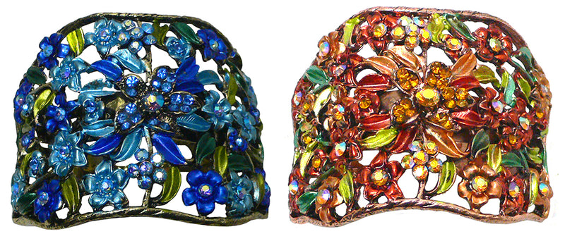 Set of 2 Bella Crystal Flower Hair Holder Barrette for High, Low Ponytail