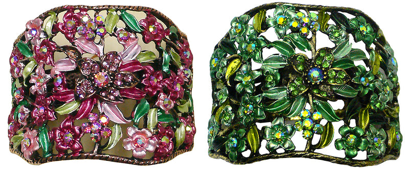 Set of 2 Bella Crystal Flower Hair Holder Barrette for High, Low Ponytail