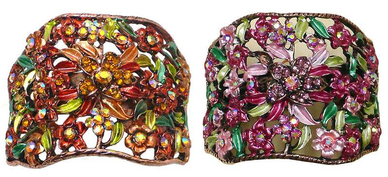 Set of 2 Bella Crystal Flower Hair Holder Barrette for High, Low Ponytail