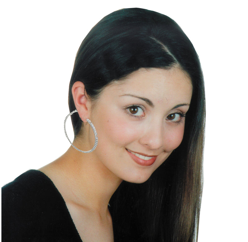 delete Crystal Hoop Earrings Slender Single Row Crystals White Bridal Hoop AD89010-68620