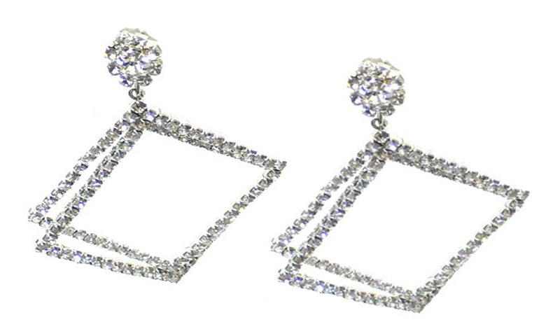 Dangle Earrings 2 Overlapping Diamond Squares in Crystal AB and Crystal White AD89700-8656