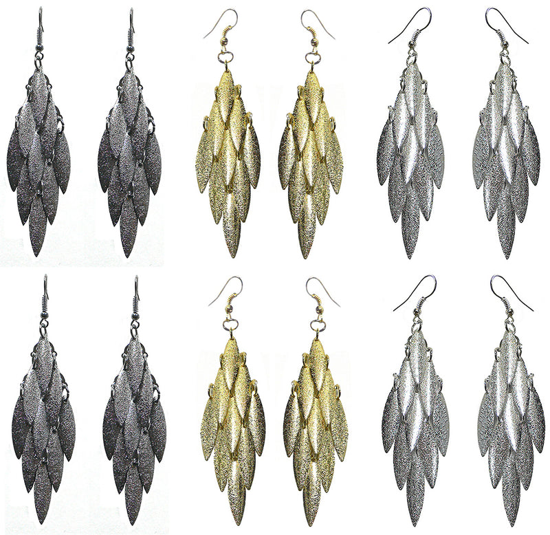 Set of 6 Pairs Bella Chandelier Dangle Earrings 2 Pairs ea Gold Tone Silver Nick in Set of 6pair
