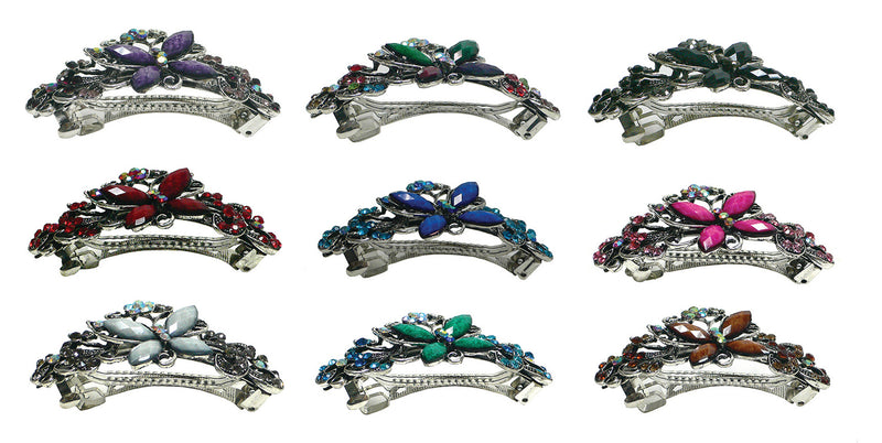 Bella Set of 9 Large Butterfly Barrettes Sparkly Crystal Barrettes 0053-9