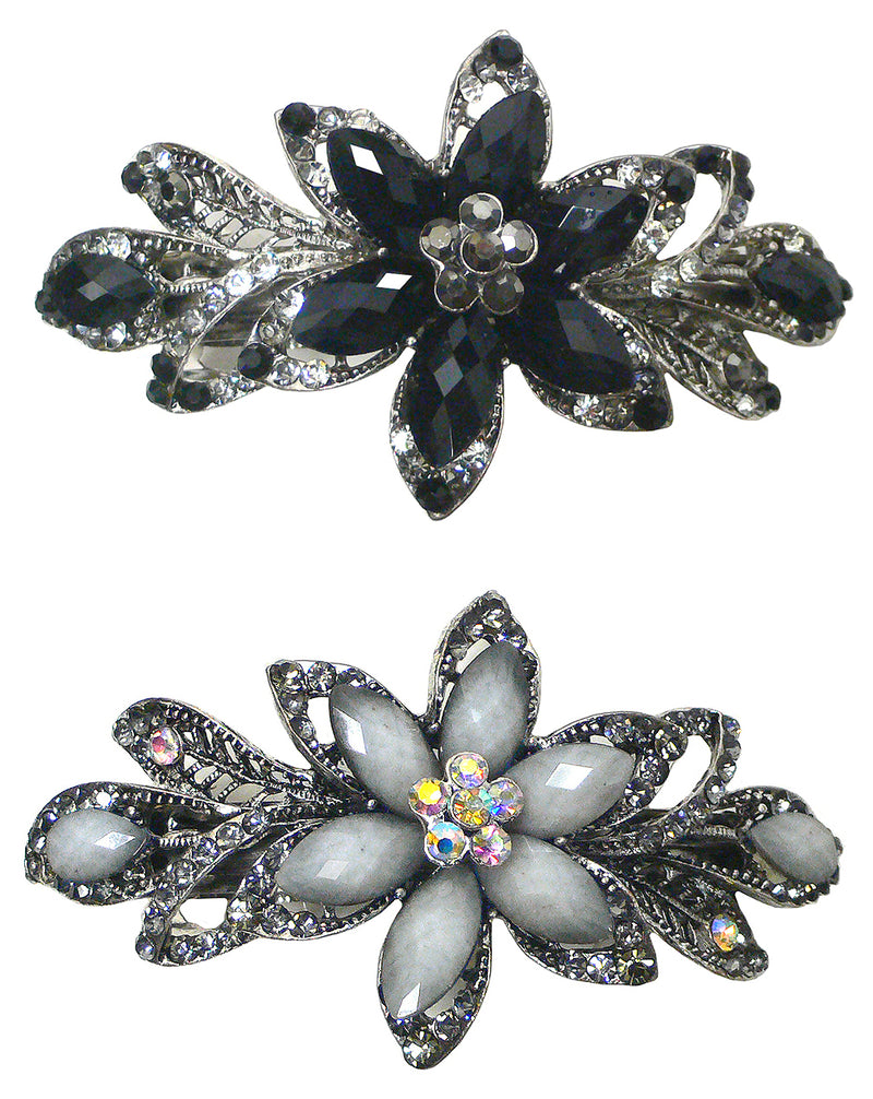 Bella Large Flower Barrette Sparkly Crystals French Clasp Thick Hair Hairclip U86012-0014