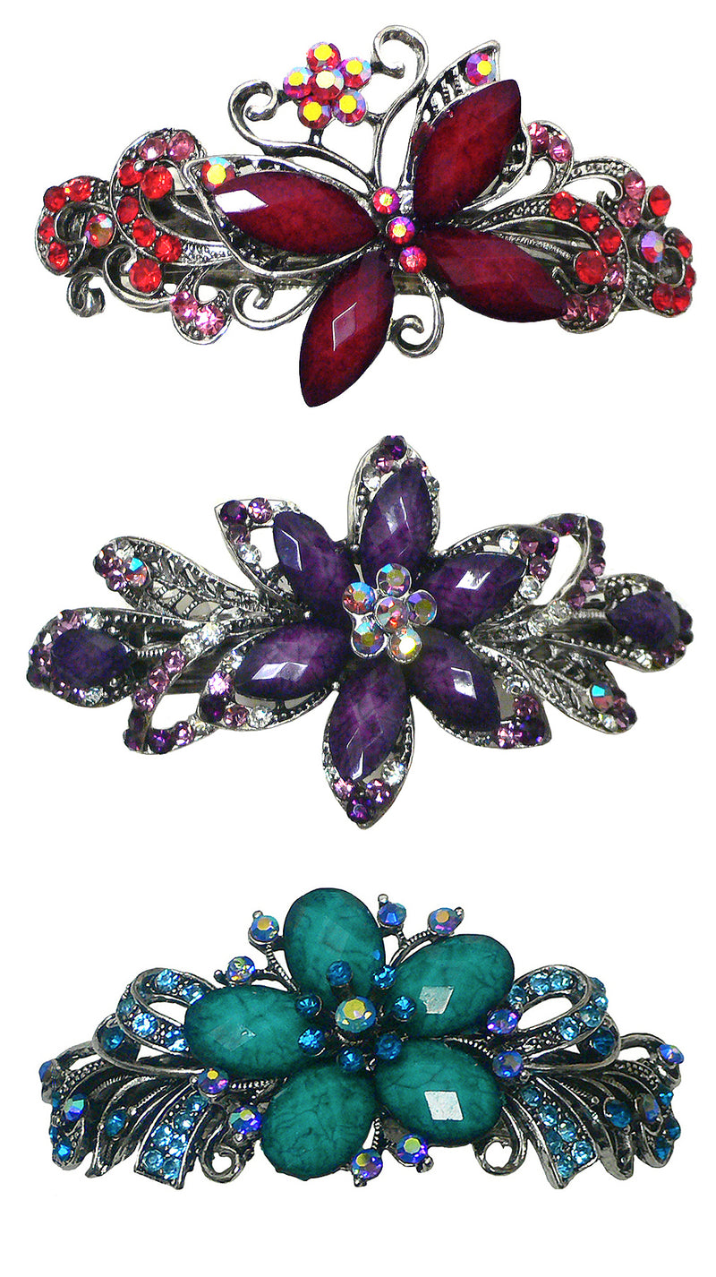 BL53 Bella Combo Set of 3 Large Butterfly/Flower Thick Hair Barrettes 2to3 Style Set-0053-14-52