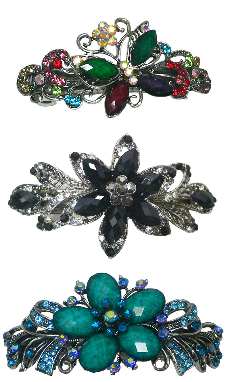 BL53 Bella Combo Set of 3 Large Butterfly/Flower Thick Hair Barrettes 2to3 Style Set-0053-14-52