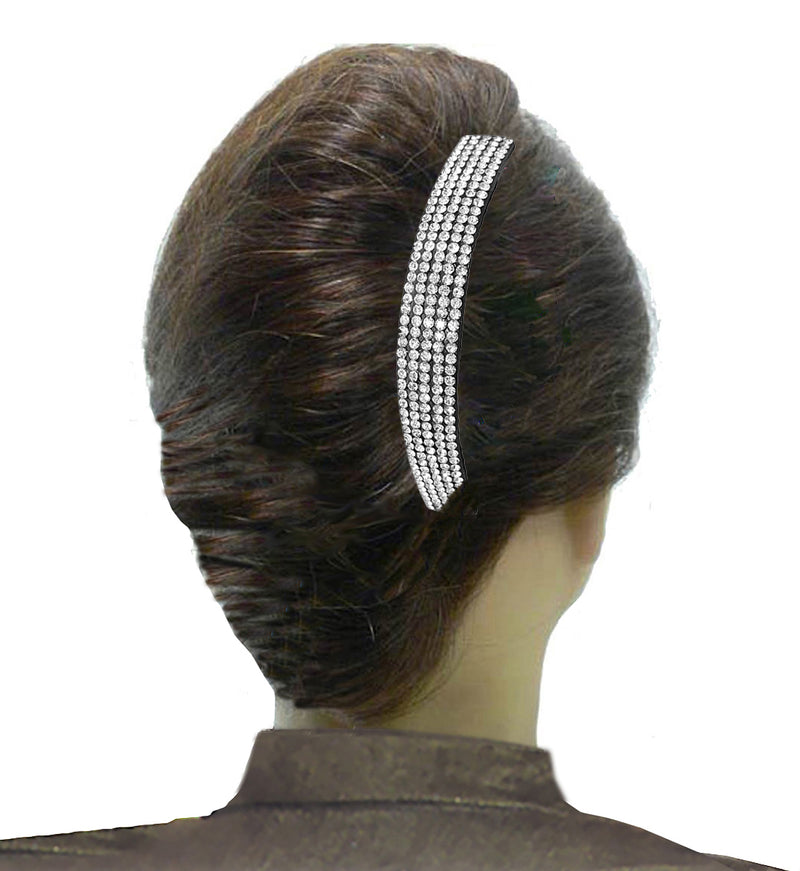 Crystal Barrette Vintage Bar Barrettes 5 Rows of Crystals White on Black NF86012-NM1