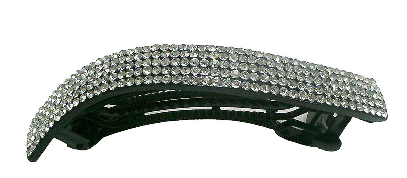 Crystal Barrette Curvy Bar Barrettes 5 Rows of Crystals White on Black NF86012-NM2