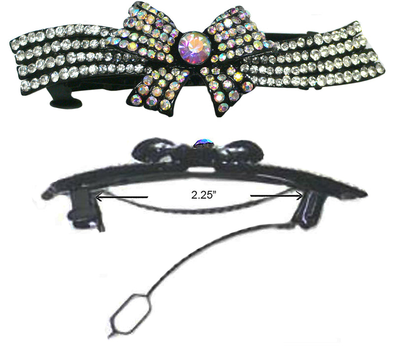 Crystal Bar Barrette with a Ribbon Hairbow French Clip Clasp NF86012-NMB