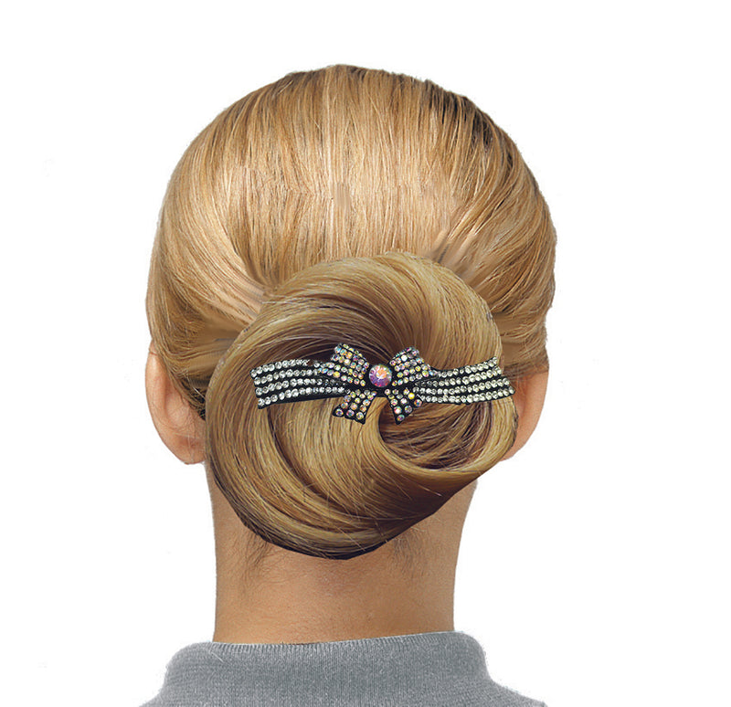 Crystal Bar Barrette with a Ribbon Hairbow French Clip Clasp NF86012-NMB