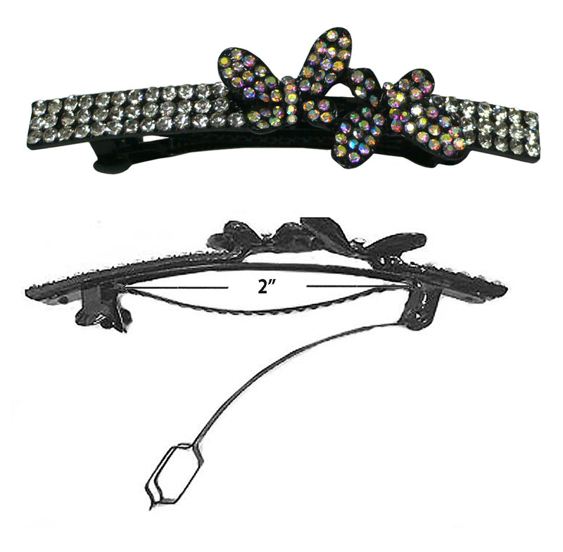 Crystal Bar Metal Barrette with 2 Butterflies NF86012-FA3