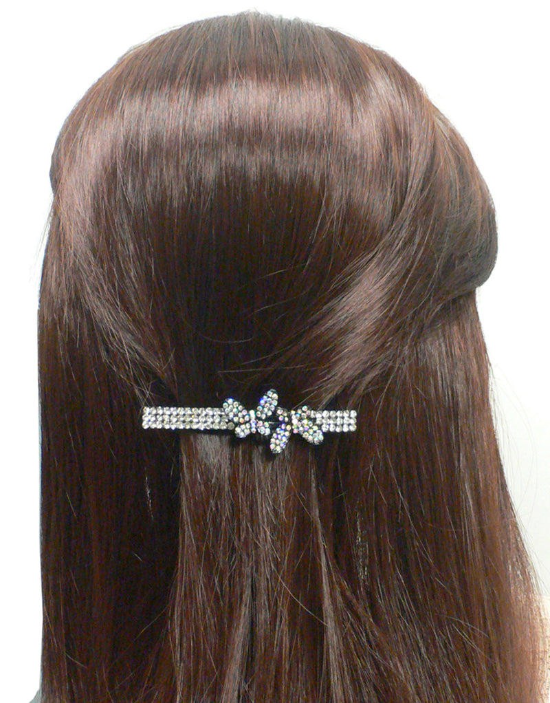 Crystal Bar Metal Barrette with 2 Butterflies NF86012-FA3