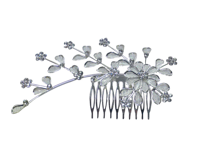 Brand jcgy Bridal Flower Comb, Silvery White Crystal Comb with Silver Color Trim AD863015-63264