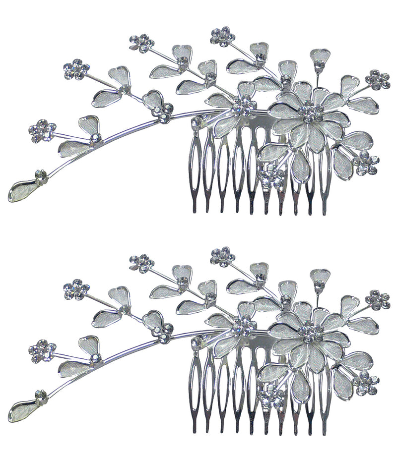 Brand jcgy Bridal Flower Comb, Silvery White Crystal Comb with Silver Color Trim AD863015-63264