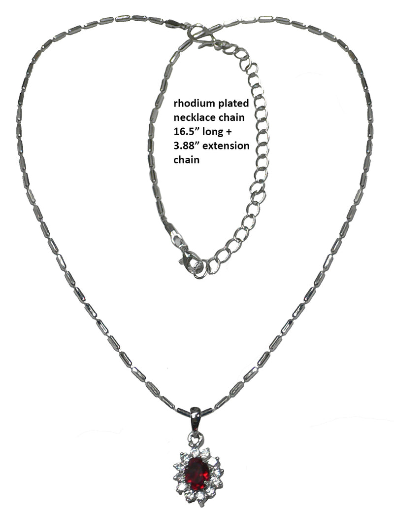Necklace Chain and Pendant - Rhodium Plated Chain Ruby Pendant AC85800ruby