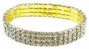 Br57250gold Bella 3 rows Crystal Elastic Bracelet Gold Tone- AD8366-57250gd