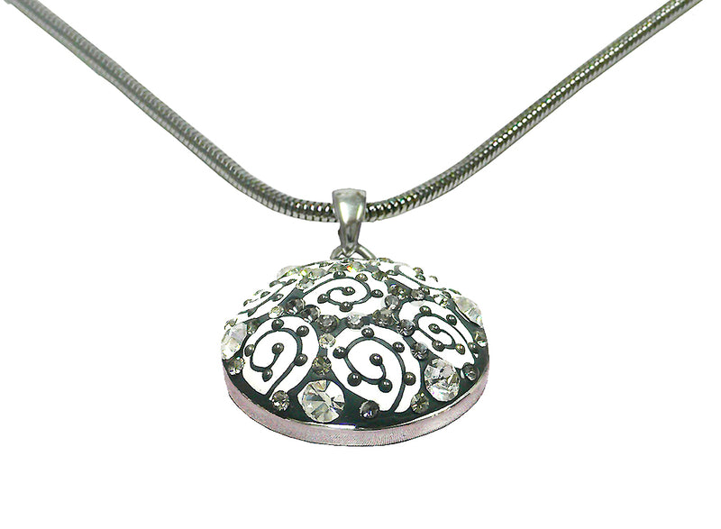 NAR010-4 Bella Necklace Chain with Medallion Pendant Beveled Top in Gray and White