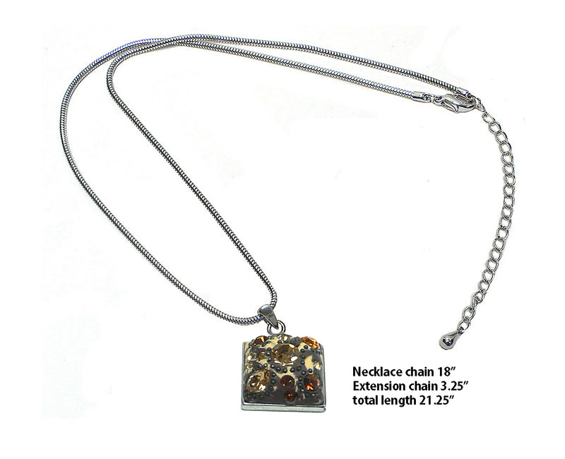 Necklace Chain & Pendant - Rhodium Plated Chain Square Pendant