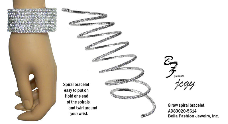 Set of 3&4 Brand JCGY Crystal Spiral Bracelets 8 Strands of Crystal Spirals Bridal, Parties 5614-3&