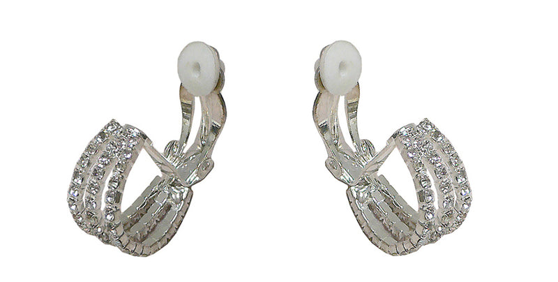 Small Crystal Triple Half Hoops Clip-on Earrings Silver Tone AD89750-69011
