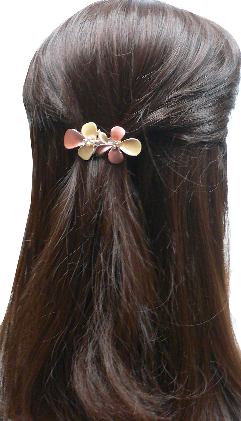 Set of 4 Small Flower Barrettes High Quality Hand Painted Hairclips NF86300-GL8-4