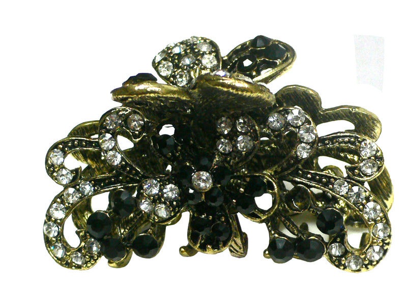 Metal Jaw Clip, decked with Sparkly Crystals Design of Ribbon and Flower RW86490-4876