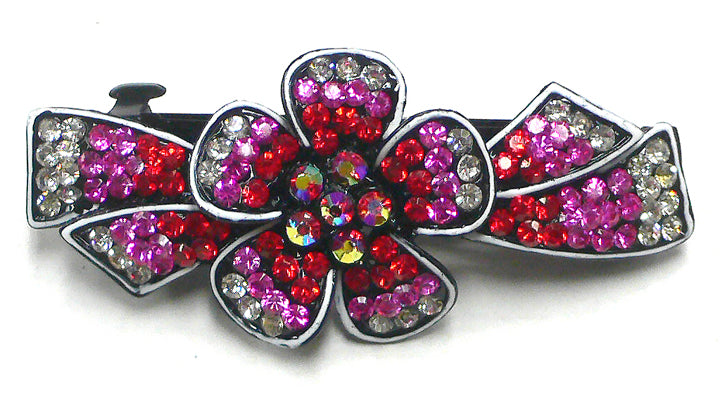 Ribbon Hairbow Barrette Sparkly Crystal Mid Size Barrettes U86750-0068