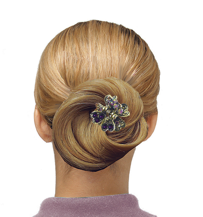 Mini Metal Jaw Claw Clips Sparkly Crystals Tiny Hair Claws Antique Gold Trim LPW864175-6