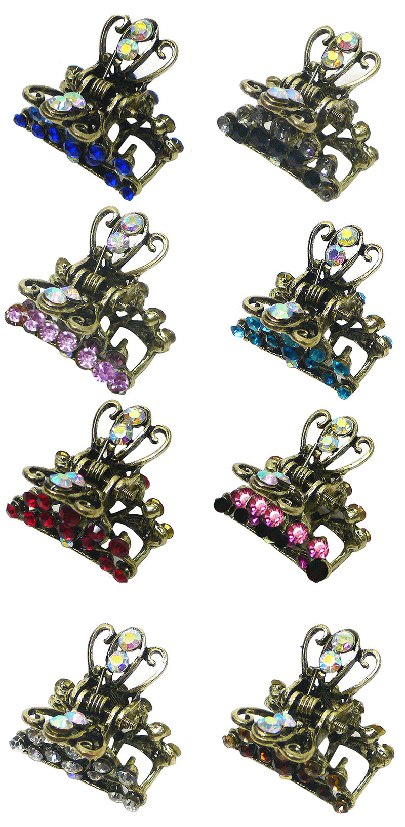 Set of 8 Mini Jaw Clips,  Tiny Bling Hair Claws Antique Gold Plating,  LPW86425-1-8