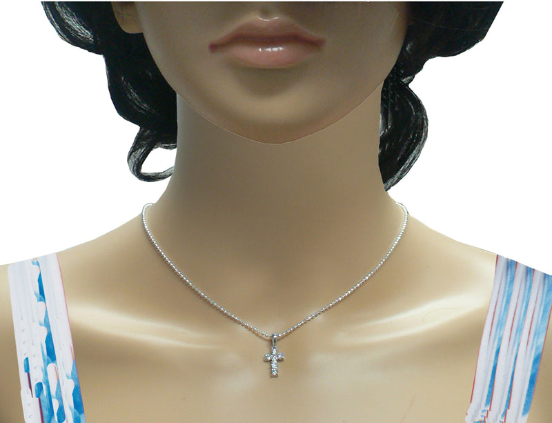 Bella Silver Necklace Chain with Crystal Cross Pendant AC85500-7cross