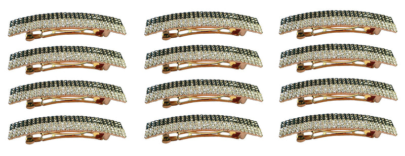 Mid Size Black and White Vintage Bar Barrette in Gold Tone Trim NM86010-2