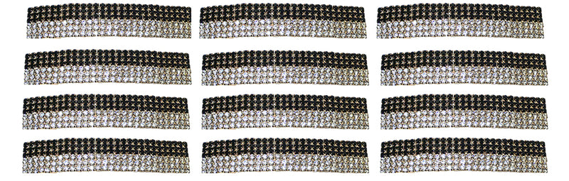 Mid Size Black and White Vintage Bar Barrette in Gold Tone Trim NM86010-2