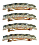 Mid Size Black and White Vintage Bar Barrette in Gold Tone Trim NM86010-2