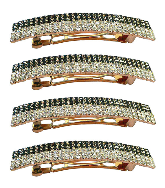 Mid Size Black and White Vintage Bar Barrette in Gold Tone Trim NM86010-2