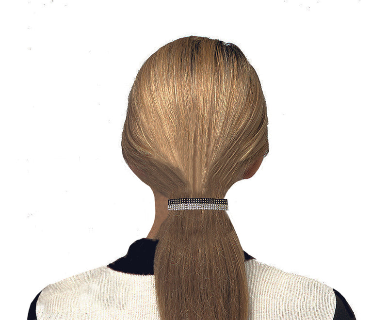 Mid Size Black and White Vintage Bar Barrette in Gold Tone Trim NM86010-2