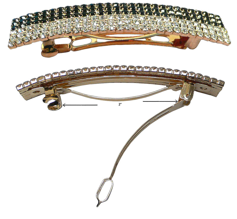 Mid Size Black and White Vintage Bar Barrette in Gold Tone Trim NM86010-2