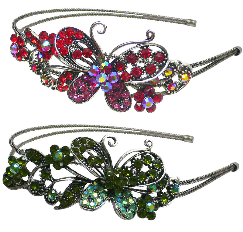 Crystal Butterfly Headband Double Metal Wire Hairband U86121-0124