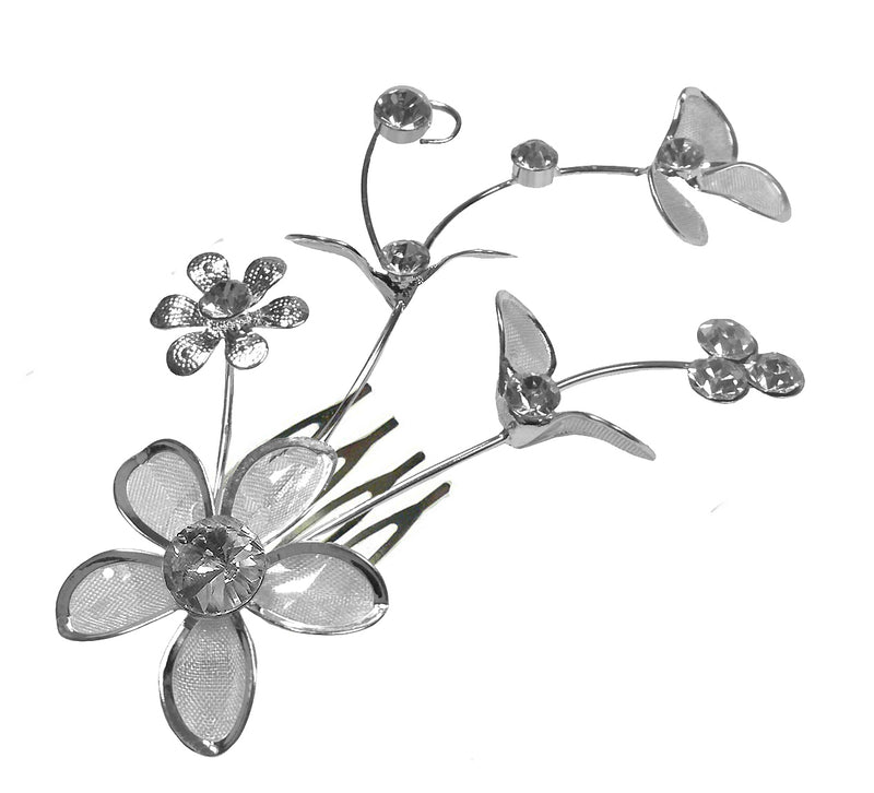 Brand jcgy Flower Bridal Comb 5 Petal Floweers Silvery Trim SH86335-5petals-1