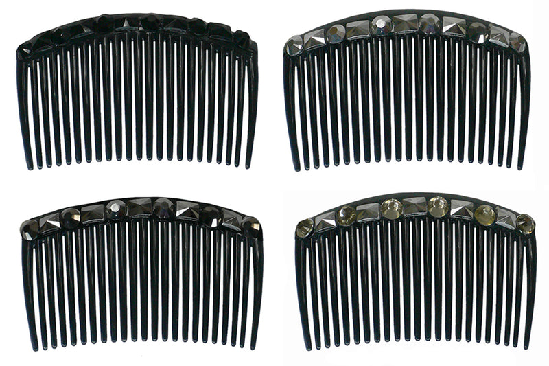 Plastic Styling Combs Black Hematite Amber Tint Crystal Sparkly Acrylic Stones 1219