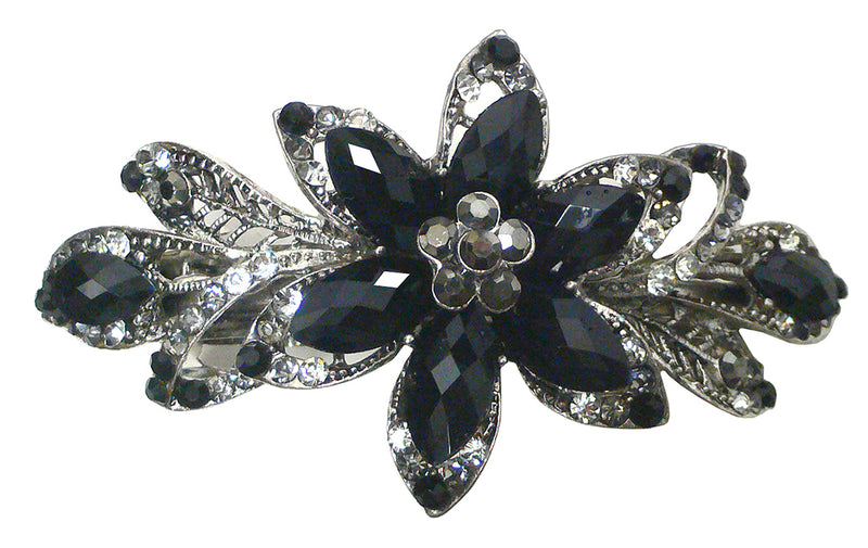 Bella Large Flower Barrette Sparkly Crystals French Clasp Thick Hair Hairclip U86012-0014