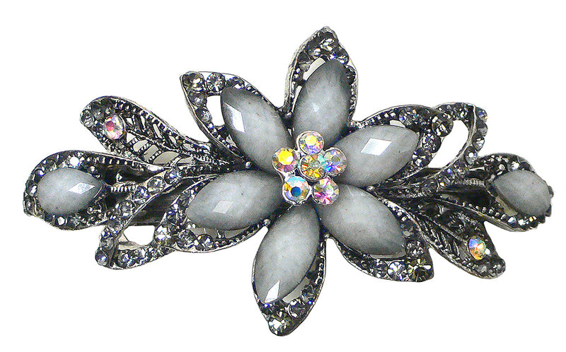 Bella Large Flower Barrette Sparkly Crystals French Clasp Thick Hair Hairclip U86012-0014