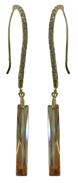 Dangle Earrings Zircon Natural Gem Stone Crystals on Pale Gold Tone Wire Hook - YX89010-1